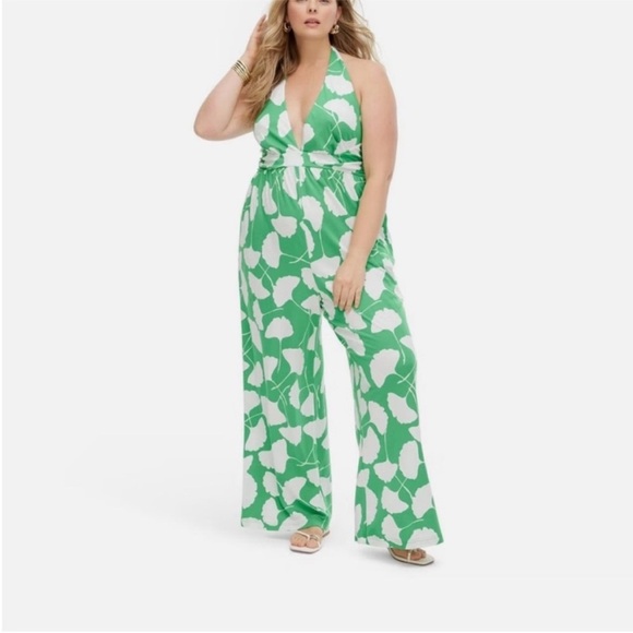 Green and White Halter Jumpsuit-2x - Picture 4 of 5